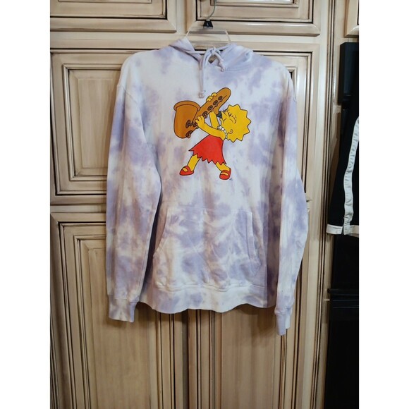 The Simpsons Lisa Hooded Sweatshirt White Purple Tie Dye‎ Saxophone L - Large - Picture 1 of 4